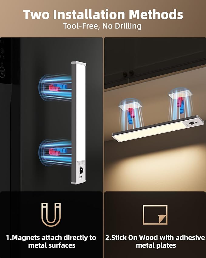 EZVALO 5-Pack Under Cabinet Lighting, 2400mAh Motion Sensor Light, LED Closet Lights Wireless, 2700K Dimmable, Timer, Magnetic, with Remote Control for Kitchen, Closet, Stair