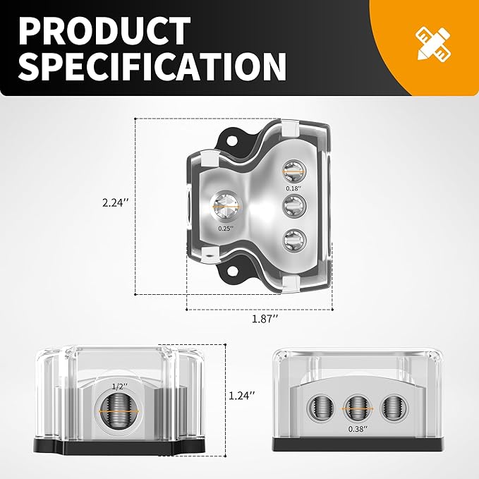 RVBOATPAT 3 Way Power Distribution Block Car Audio Splitter 1 x 0 Gauge in / 3 x 4 Gauge Out Ground Distribution Block Amp for Automotive Car Boat 2 Pack
