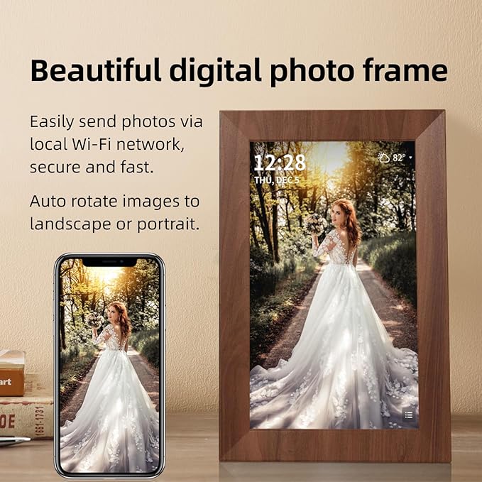SyncGo 10.1 Inch Smart Wi-Fi Digital Calendar (Wood Grain) - Displays Your Photos, Wi-Fi Sync with Google Calendar, Wide Angle HD View