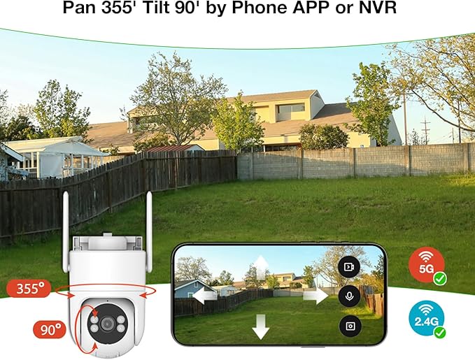 6MP TUYA Security Camera Outdoor, 2.4G/5G WiFi Cameras for Home Security 24/7 Recording, Pan-Tilt 360° View, Auto Tracking & Light Alarm, Color Night Vision,Two-Way Audio, Plug-in cam, IP66/Cloud/64GB