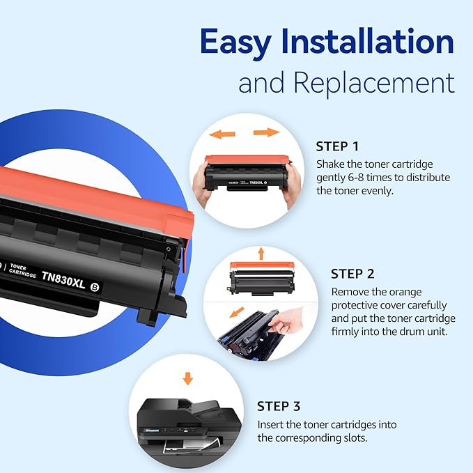 Valinkso TN830XL Toner Cartridge and DR830 Drum Unit Compatible with HL-L2405W HL-L2460DW HL-L2480DW DCP-L2640DW MFC-L2760DW MFC-L2820DWXL MFC-L2900DW Printers (2 Toner,1 Drum)