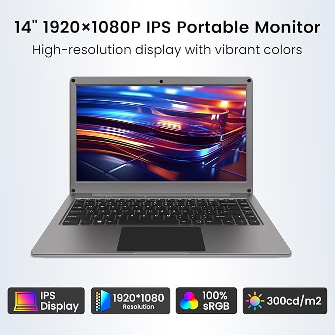 ELECROW Portable Monitor with Keyboard, 14 Inch Lapdock Display with Built-in Battery, 1080P FHD USB C Monitors with RPi5 & Jetson Adapters Compatible with Raspberry Pi, PC, Phone, Mac, Game Console