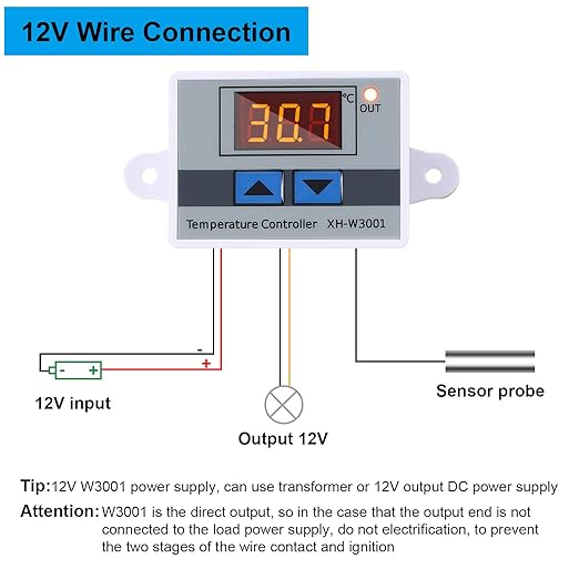 XH-W3001 Digital LED Temperature Controller Module Digital Thermostat Switch with Waterproof Probe Programmable Heating Cooling Electronic Thermostat Range from -50℃ to 110℃ (12V 10A 120W) (4 Pieces)