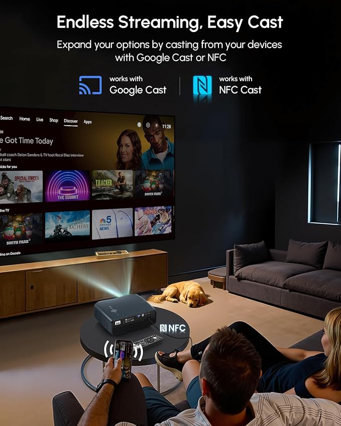 4K HDR10+ Google TV Projector for Home Theater 2200 ANSI Smart Daytime Projector with DD+ 2×30W Speakers, AI Cooling Fan , HDMI eARC, WiFi 6, Bluetooth 5.4 for Movies, Gaming, Daylight Viewing