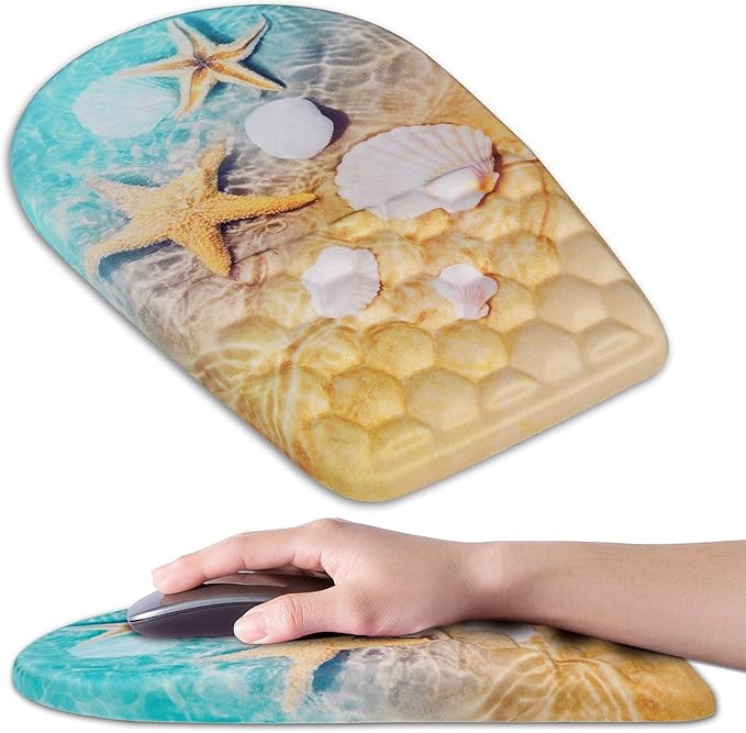 BOCHEERY Ergonomic Mouse Pad Wrist Support,Upgrade Mousepad with Massage Design,Non-Slip PU Base Desktop Mouse Pads for Pain Relief, Computer, Office & Home,12 x 8 in（F-Starfish and Seashell ）