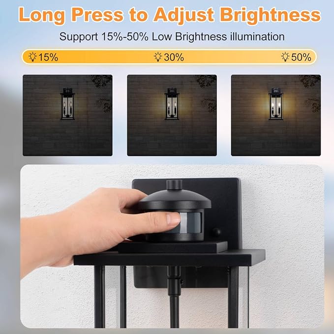 SIAFAVOI Large Motion Sensor Outdoor Sconce 2-Pack, 16" Black Dusk to Dawn Wall Light, Outdoor Wall Mount Fixtures, 2-Light Exterior Waterproof Wall Lights, Doorway, House Front Door, Patio, Garage