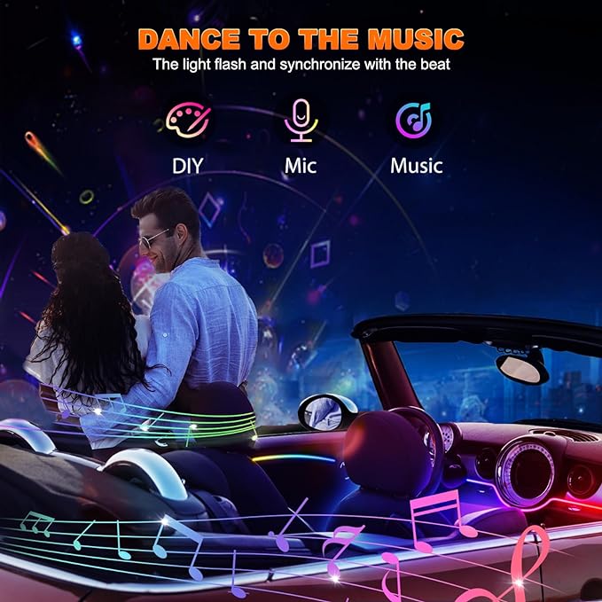 Jushope Interior Car LED Strip Lights, Acrylic LED Lights for Car with Dynamic Dreamcolor Chasing, Ambient Lighting Kits Music Sync Wireless APP and RF Remote Control (10 in 1)