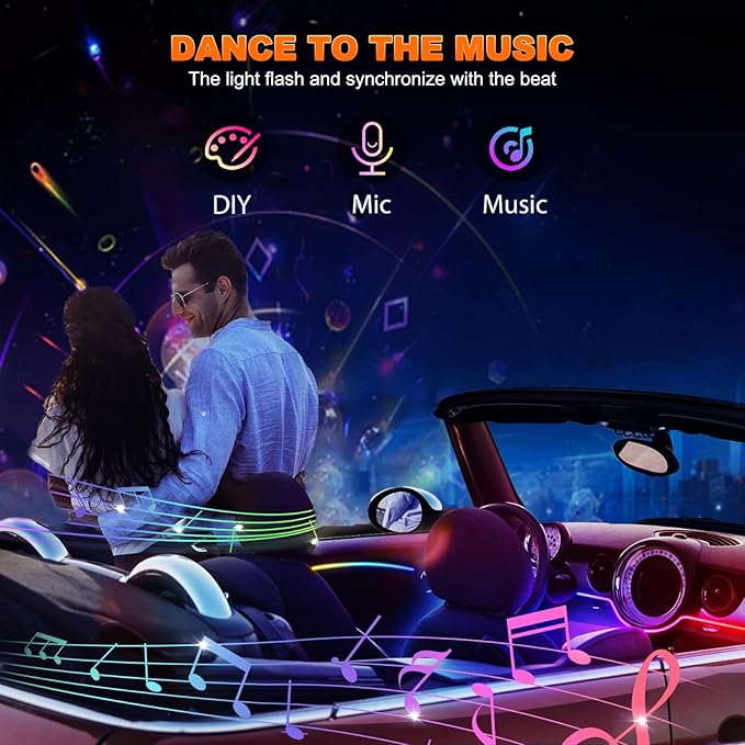Jushope Interior Car LED Strip Lights, Acrylic LED Lights for Car with Dynamic Dreamcolor Chasing, Ambient Lighting Kits Music Sync Wireless APP and RF Remote Control (6 in 1)
