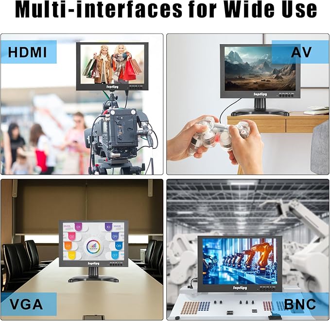 Suprlipy 10.1 Inch Mini Small HDMI Monitor 1920x1200 16:10 IPS Metal Housing LCD Color Display Screen Support HDMI/VGA/AV/BNC Earphone Input Built-in Dual Speakers for PC Security CCTV Camera RasPi