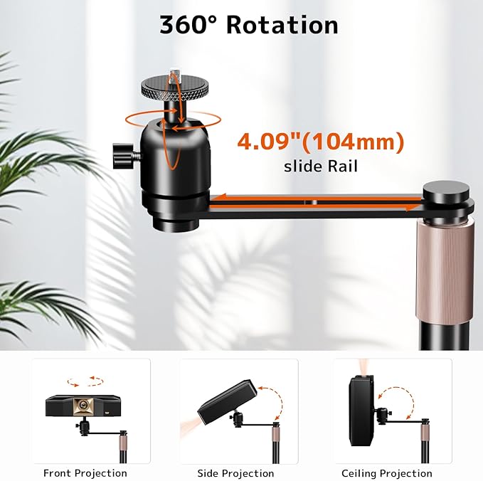 PUTORSEN Universal Projector Stand – Height Adjustable & 360° Rotatable Mount with 1/4" Screw, Compatible with Projectors, Cameras, Webcams for Home, Office, and Outdoor Use
