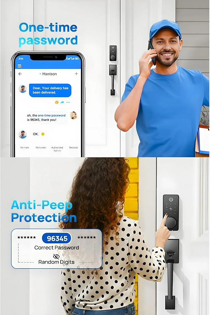 WiFi Smart Keyless Entry Door Lock Set w/Front Door Handle, 0.1s Fingerprint Biometric Unlock, APP/Passcodes/Cards Control, Auto Lock Keypad Deadbolt, Easy Install for Entry Bedroom