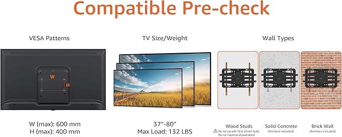 Amazon Basics Heavy Duty Extension Dual Arm, Full Motion Articulating TV Mount for 37" to 80" TVs up to 132 lbs, Fits LED LCD OLED Flat Curved Screens, Black