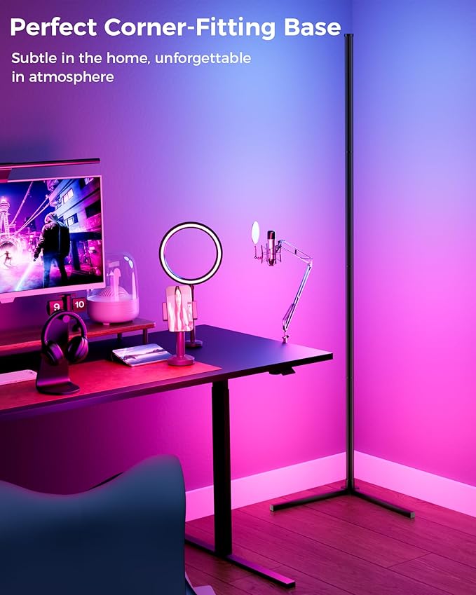 boostool 2 Pack Corner Floor Lamp, 65" RGB LED Corner Lamp, Color Changing Ambient Lighting with Music Sync - App and Remote Control LED Lamp for Bedroom, Living Room, Gaming Room