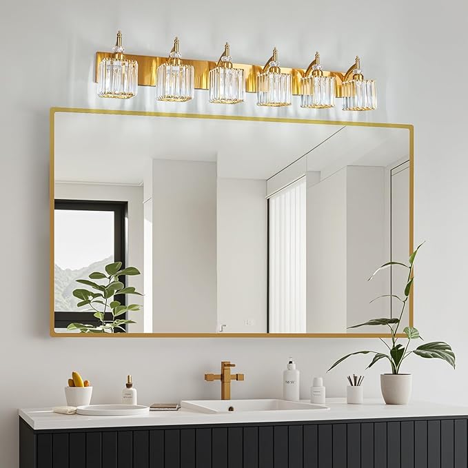 BBLLWJ Crystal Vanity Lights - Gold 6 Light Modern Bathroom Vanity Light Fixtures Over Mirror