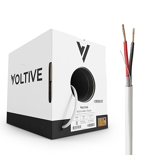 Voltive 16/2 Speaker Wire, in-Wall CL3 & Direct Burial, White, 250ft - 16AWG, 2 Conductors, Stranded Oxygen-Free Copper, UL Listed - V-1210-4