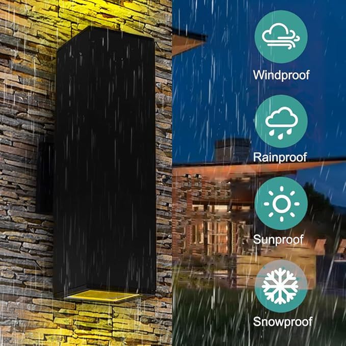 rosykite Motion Sensor Outdoor Wall Lights, Dusk to Dawn Exterior Wall Mount Light Fixtures with 3 Modes, Waterproof Up Down Porch Lights for House, Garage, Patio, Entryway, Matte Black