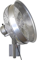 Hydromist Oscillating Wall Mounted Outdoor-Rated Fan, 3-Speed Cord Control, Hard Resin Fan Blade with Mounting Bracket and Black Cover, 18”, Metallic Silver