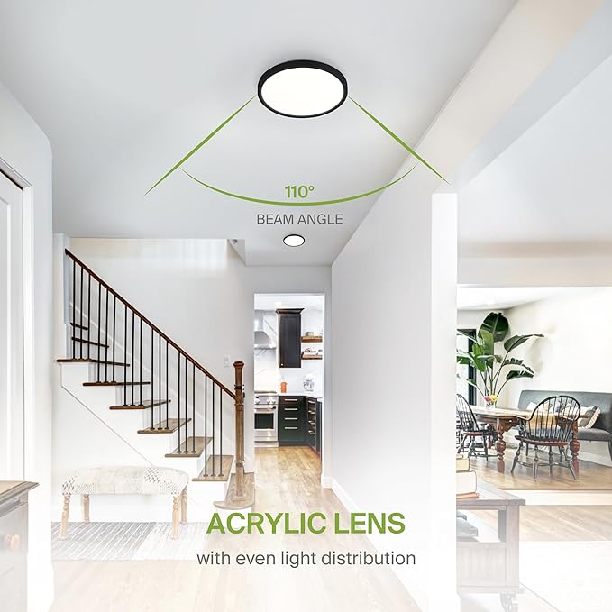 ASD LED 9" Round Flush Mount Ceiling Light Fixture, Low Profile Surface Lighting | 5CCT, Dimmable, Ultra-Thin, ETL Listed | 18W 1660LM 2700-6000K 120V | Kitchen, Bedroom, Hallway Lamp | Black, 6 Pack