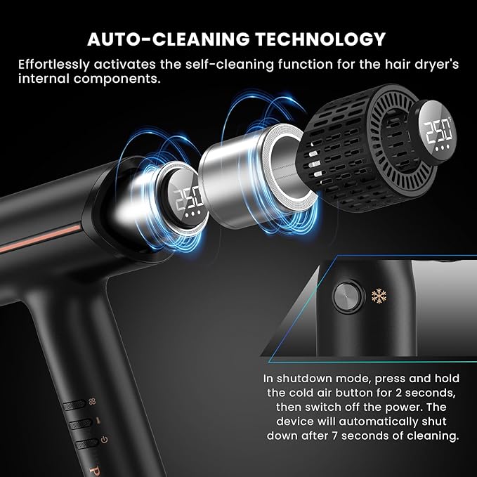 Prastiny Hair Dryer with Diffuser: Professional High Speed Quiet Ionic Blow Dryer - Intelligent Heat Control - Lightweight Portable Travel & Home for Women & Stylists Frizz Free Styling SGS Certified