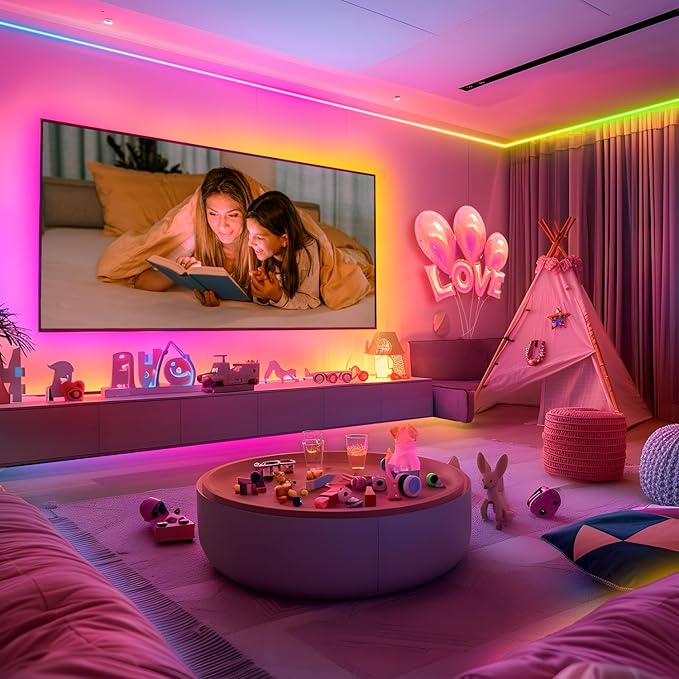 ATHONO 100 ft(2 Rolls of 50ft) IC+RGB,Led Lights for Bedroom,Music Sync Color Changing,Led Strip Lights,with Remote App Control, Led Lights for Room Home Kitchen Decor Party