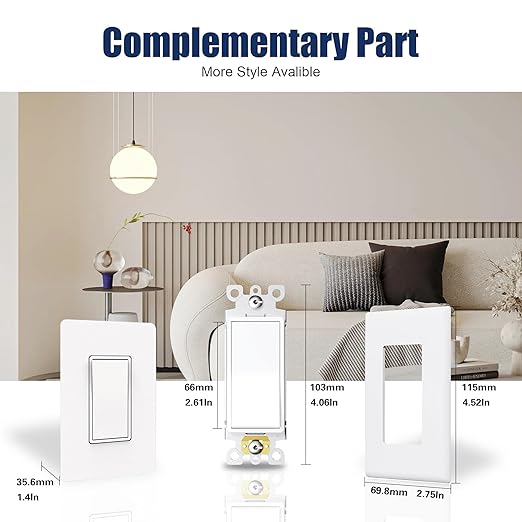 ThunderWay 3 Way Matte White Light Switch with Cover Plate, 15A 120/277 V Three Way Decorative Paddle Switches, Self-Grounding, Residential and Commercial Grade, UL Listed, 20 Pack