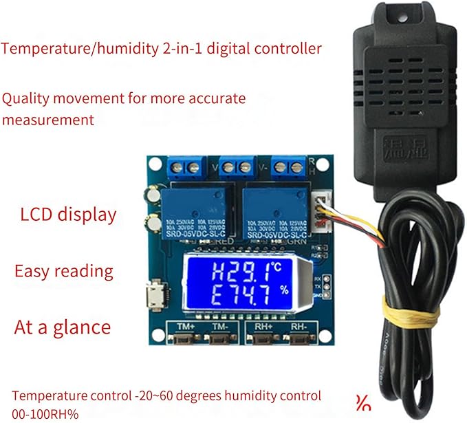Double Output Digital Display Temperature Humidity Control Module Easy Read -20 to 60℃ Precisions Control Module Board Industrial Temperature Regulator