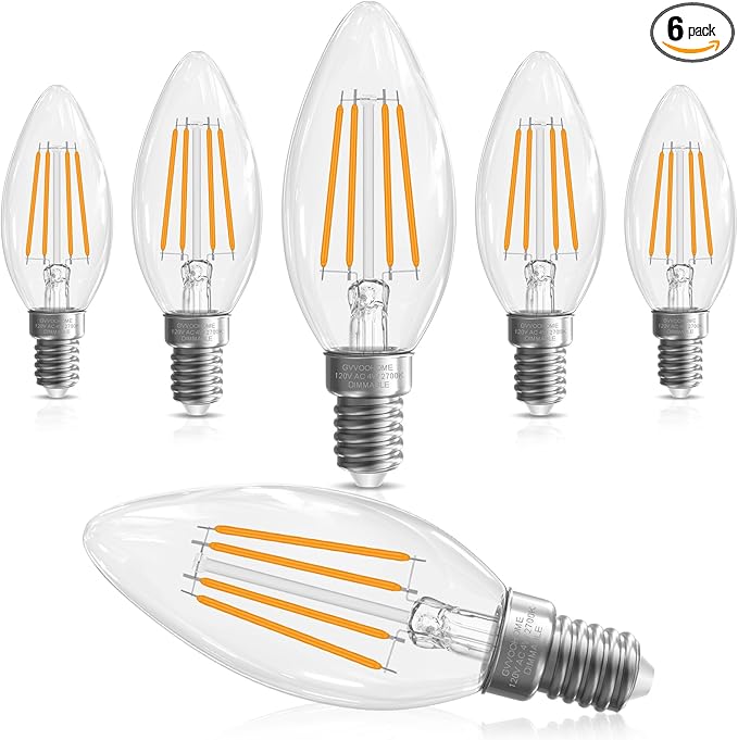 GvvooHome LED Candelabra Light Bulbs 40 watt Equivalent, Dimmable E12 LED Bulb, 2700K Soft White B10 Candle Bulb, Chandelier Light Bulbs, 90+CRI, 400LM, Clear Glass, 6 Pack