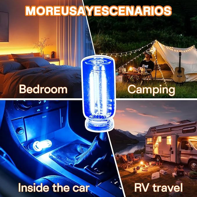 2PCS USB Car LED Interior Lights, Mini Ambient Lighting Accessories, Touch Control Decorative Night Lamps for Vehicle, Bedroom, Camping, Holiday Decor(Blue)