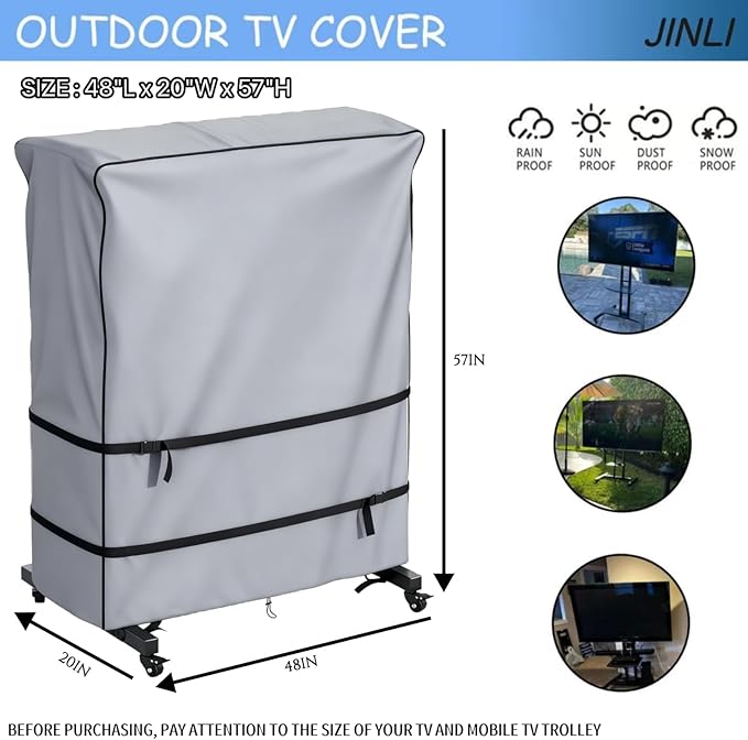 JINLI 45-50 inch outdoor TV trolley cover, courtyard TV cover, Oxford fabric waterproof and dustproof, triple windproof design, compatible with rolling/mobile stand