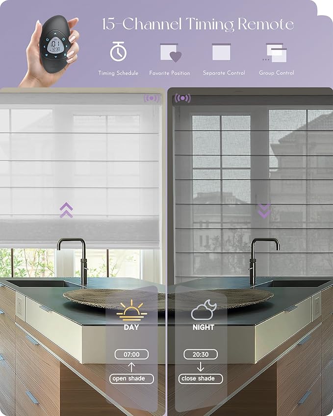 Graywind Smart Roman Shades 20% Blackout Compatible with Alexa Google Rechargeable Motorized Window Blinds Remote Control View Visible Plain Fold, Custom Size (Semi-Sheer Grey)