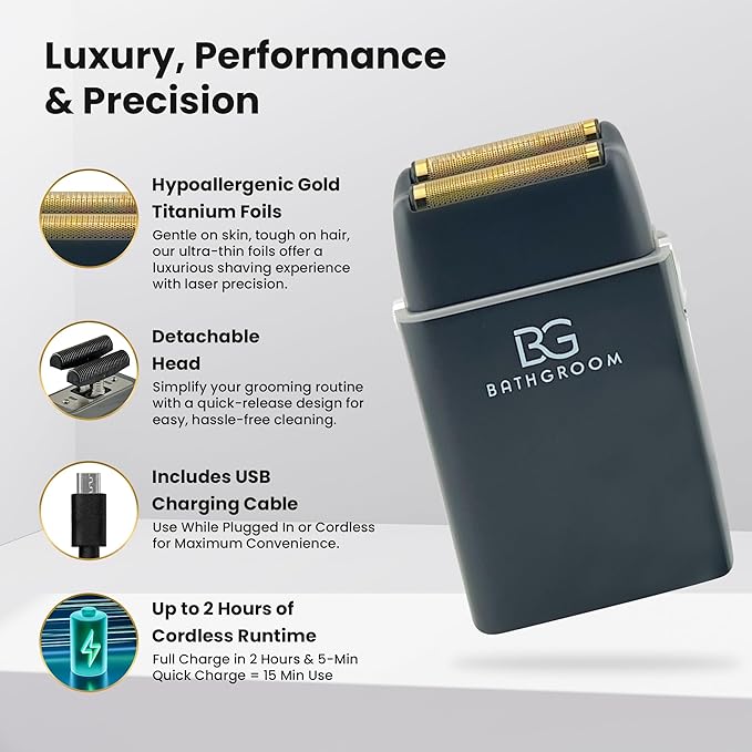 Electric Razor for Men Face with Double Titanium Foils, Professional Barber-Style shavers for Men, USB Rechargeable, Includes Cleaning Brush, Protective Cap & Pouch (Black)
