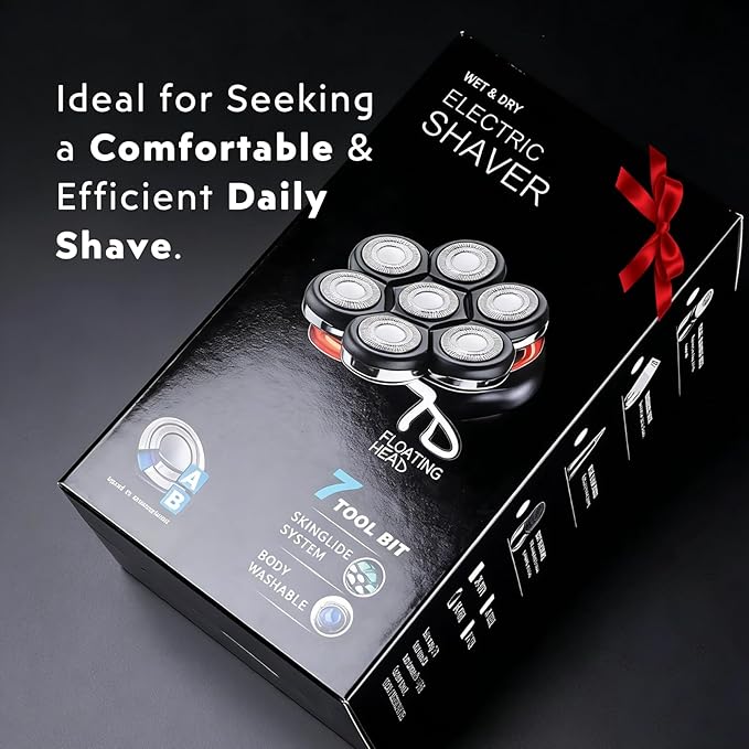 Head Shavers for Bald Men - 5-in-1 7D Floating Electric Bald Head Shavers for Men, IPX6 Waterproof Wet & Dry Use, LED Display Fast Rechargeable, Grooming Kit for Hair/Face/Beard