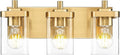 METWET Bathroom Light Fixtures Over Mirror, 3-Light Brushed Gold Vanity Light with Square Clear Glass Shade, Modern Wall Sconces, Vanity Lighting Fixtures, VL194-BG-3