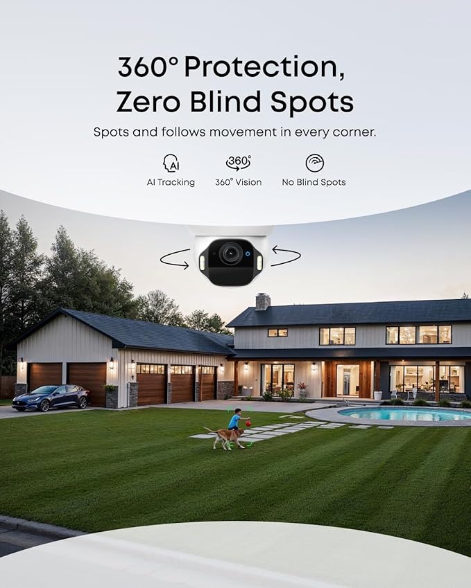 eufy SoloCam E42, 4K Security Camera Wireless Outdoor, Solar Powered, AI Motion Tracking, Strobe Light, Pan & Tilt, Facial Recognition, Up to 16 TB, Smart Home Compatible