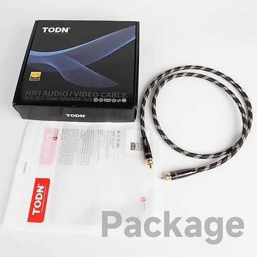 TODN HiFi Digital Coaxial Audio Cable for Audiophile 75-Ohm SPDIF Coax with O-C-C Core, Dual Shielded, 24K Gold-Plated Plug (3ft /1m)