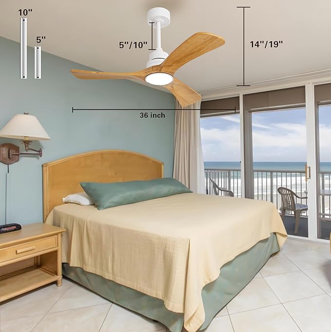 36 Inch Ceiling Fan with Light and Remote Control, 6 Speeds Reversible DC Motor,Ceiling Light 3 Wooden Blades Fan, Modern Ceiling Fans with Lights for Indoor Outdoor, Fans for Bedroom Patio Farmhouse