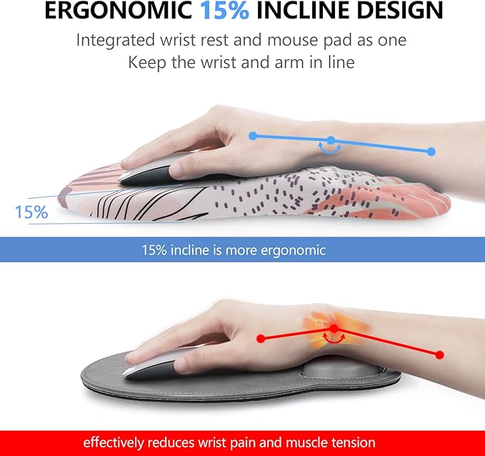 Laokiiy Mouse Pad Wrist Support, 2 in1 Keyboard Wrist Rest+ Ergonomic Mouse Pad, Non-Slip Wrist Rest for Computer Keyboard, Made Easy Typing & Relieve Wrist Pain（Leaf