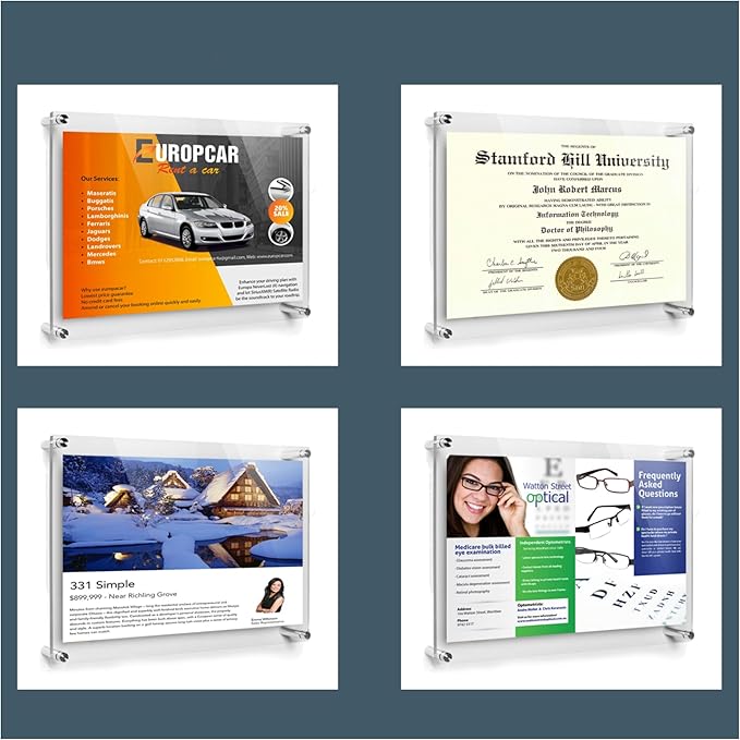 ArtToFrames 10x20 Inch Double Panel Floating Acrylic Picture Frame (Full Frame is 14x24) comes with White Standoff Hardware, Made in the USA, 5 Pack