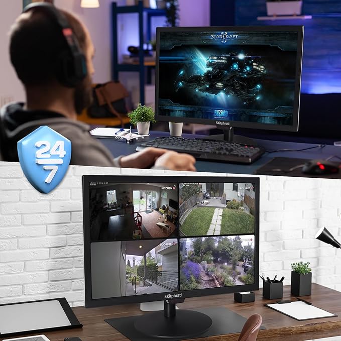 SKitphrati 19 Inch HD (1440 x 900) PC Monitor, Computer Monitor with HDMI VGA AV BNC USB Ports, 60Hz, 5Ms, VESA, Build-in Speakers, LED Display for Laptops and Desktops Office Home