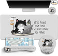 LIMKRIAN Cat Ergonomic Mouse Pad with Wrist Rest Desk Mat Sets Accessories, Cute Mouse Pads for Desk, Gaming Mouse Pad Wrist Support, Keyboard Mat Wrist Rest Cup Coaster Funny Office Desk Accessories