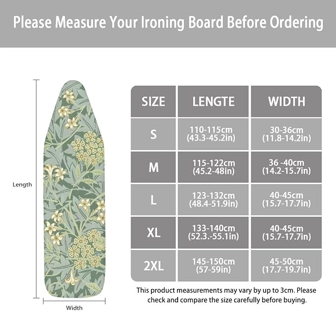 ZCFYGDX 17x49 in Ironing Board Covers Easy to Install Resistant,Elastic Edge 3 Nylon Buckle Strap Fasteners Breathable & Wear-Resistant,Resist Scorch Staining Protective Cover William Morris Prints
