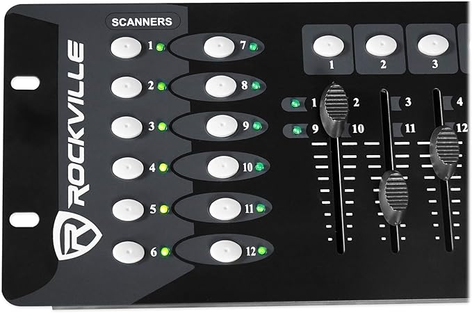 Rockville ROCKFORCE 192-Channel DMX Lighting Controller, Sound-Activated, Programmable Scenes, LED Display, for DJs and Live Events