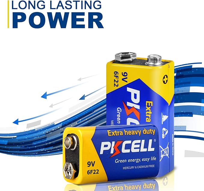 PKCELL 9V Batteries, 100 Pack 9 Volt Batteries Carbon Zinc, 9V Battery for Smoke Detector, Alarms, 6F22 Square Battery