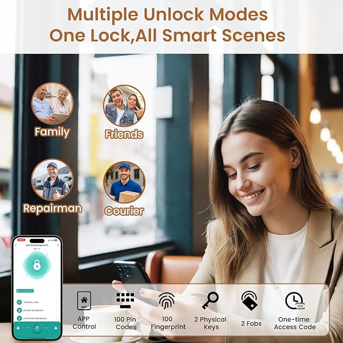 Keyless Entry Door Lock, Biquole Smart Lock with App Control, Fingerprint Door Lock, Electronic Keypad Deadbolt, Auto & One Touch Lock | Digital Smart Door Locks | Easy Installation | IP54 Waterproof