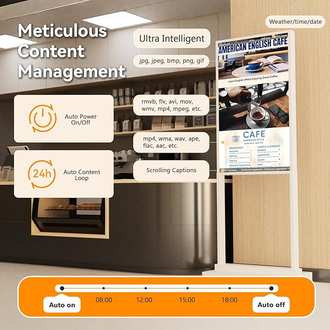 Canlarriz Digital Signage Kiosk 50 inch Digital Menu Board for Restaurants and Stores Advertising Screen 4K UHD 700 nits Ultra-High Brightness Poster Display Free Web Content Editor Android 4GB+64GB