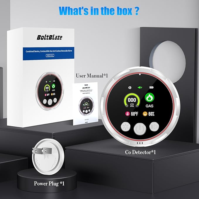3 Pack 4-in-1 Carbon Monoxide Detectors &Natural Gas Leak Detector, Portable Carbon Monoxide Detectors Plug in & Battery Backup, HD Screen Display