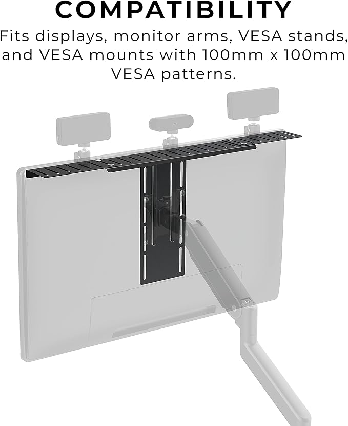 HumanCentric DSLR Monitor Mount Extra Large, Desk Camera Mounting, Light Webcam, Microphone Shelf for Monitor VESA Arm, Replace Clamp Tripods, 100x100mm Patterns, Aluminum, Hardware Included