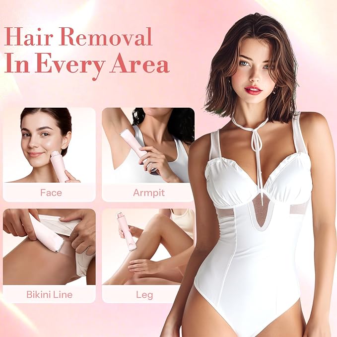 Bikini Trimmer for Women, Flyant 2 in 1 Electric Shaver for Women, Pubic Hair Trimmer Waterproof IPX7 with LED, Bikini Razor for Leg Arm Underarm Bikini Area, Christmas Gifts for Her - Rose Pink