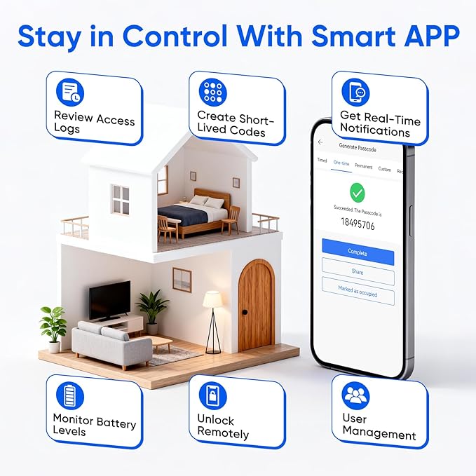 Smart Door Knob Fingerprint Door Lock with Keypad, Keyless Entry Deadbolt for Front Door, Smart Auto Lock Deadbolt with Phone/Watch App Control, Biometric Fingerprint Gate Knob with 6 Ways to Unlock