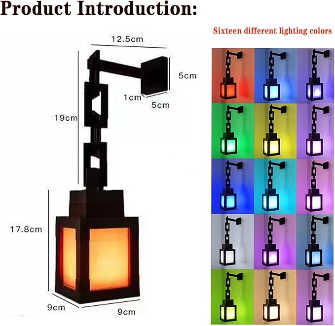 Neioaas Pixelated Lantern Night Lamp - 16 Color Changing Hanging Lantern Lamp, Rechargeable LED Wall and Table Decoration for Boys, Girls, and Adults, Playroom and Bedroom Decoration